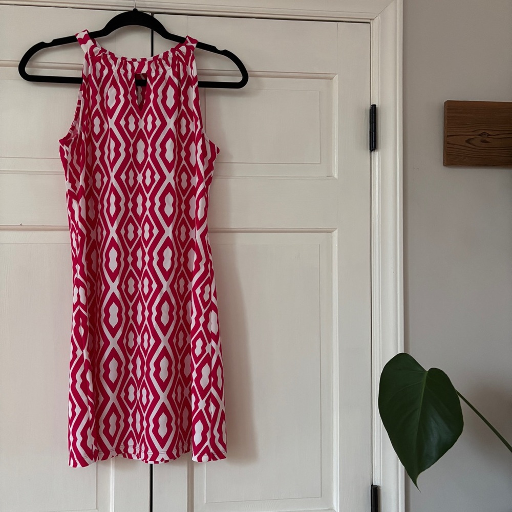 Jude‎ Connally Lisa Dress Size Small Pink Berry Trellis Chain Link Preppy Print